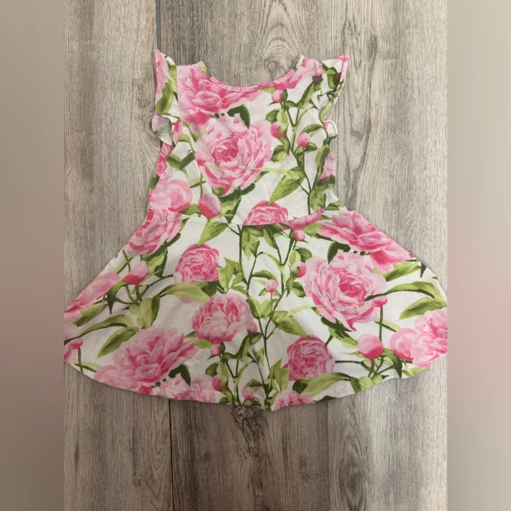 Floral Pink and Green Sleeveless Dress - Picture 5 of 5